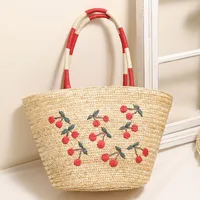 Women's Large Straw Fruit Vacation Bucket Zipper Straw Bag main image 1
