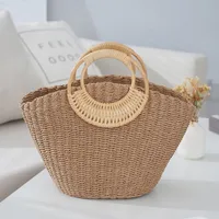 Women's Paper Solid Color Vacation Shell String Straw Bag main image 5