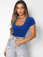 Women's T-shirt Short Sleeve T-Shirts Casual Sexy Solid Color sku image 19