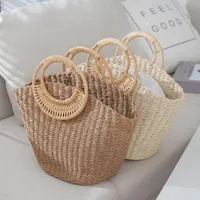 Women's Paper Solid Color Vacation Shell String Straw Bag main image 4