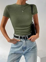 Women's Adults T-shirt Pullovers Short Sleeve T-Shirts European And American Wind Streetwear Solid Color sku image 5