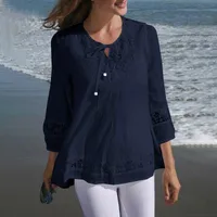 Women's Adults T-shirt Pullovers 3/4 Length Sleeve T-Shirts Temperament Commuter British Style Solid Color main image 3