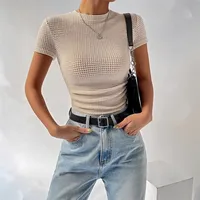 Women's Adults T-shirt Pullovers Short Sleeve T-Shirts European And American Wind Streetwear Solid Color main image 3