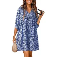 Women's Adults A- Line Skirt Temperament Commuter Commute Style V Neck Pullovers 3D/Stereo Pattern 3/4 Length Sleeve Plant Flowers Knee-Length Casual main image 3