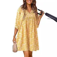 Women's Adults A- Line Skirt Temperament Commuter Commute Style V Neck Pullovers 3D/Stereo Pattern 3/4 Length Sleeve Plant Flowers Knee-Length Casual sku image 2