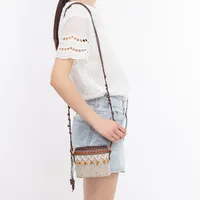 Women's Straw Flower Vacation Beach Beading Weave Straw Bucket String Bucket Bag Straw Bag main image 4
