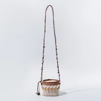 Women's Straw Flower Vacation Beach Beading Weave Straw Bucket String Bucket Bag Straw Bag sku image 1