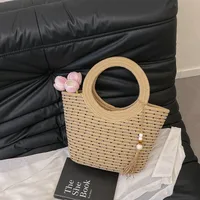 Women's Straw Multicolor Vacation Streetwear Splicing Sewing Thread Square Open Handbag Straw Bag main image 4