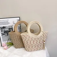 Women's Straw Multicolor Vacation Streetwear Splicing Sewing Thread Square Open Handbag Straw Bag main image 1