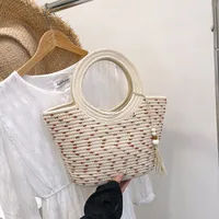 Women's Straw Multicolor Vacation Streetwear Splicing Sewing Thread Square Open Handbag Straw Bag main image 6