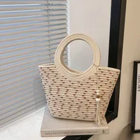 Women's Straw Multicolor Vacation Streetwear Splicing Sewing Thread Square Open Handbag Straw Bag main image 5