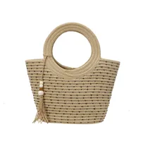 Women's Straw Multicolor Vacation Streetwear Splicing Sewing Thread Square Open Handbag Straw Bag sku image 4