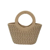 Women's Straw Multicolor Vacation Streetwear Splicing Sewing Thread Square Open Handbag Straw Bag sku image 3