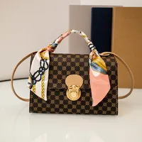 Women's PU Printing Solid Color Classic Style Streetwear Square Lock Clasp Shoulder Bag Handbag Square Bag sku image 6