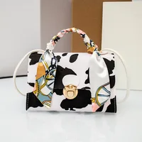 Women's PU Printing Solid Color Classic Style Streetwear Square Lock Clasp Shoulder Bag Handbag Square Bag sku image 7