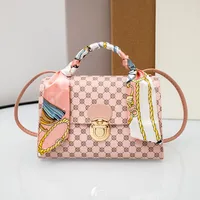 Women's PU Printing Solid Color Classic Style Streetwear Square Lock Clasp Shoulder Bag Handbag Square Bag sku image 8