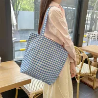 Women's Canvas Lattice Classic Style Square Open Shoulder Bag Shopping Bags main image 2