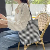 Women's Canvas Lattice Classic Style Square Open Shoulder Bag Shopping Bags main image 3