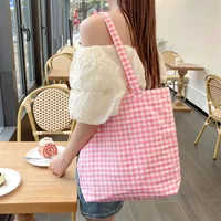 Women's Canvas Lattice Classic Style Square Open Shoulder Bag Shopping Bags main image 5