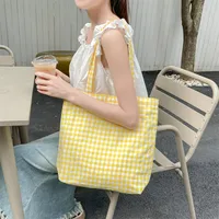 Women's Canvas Lattice Classic Style Square Open Shoulder Bag Shopping Bags main image 6