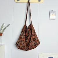 Women's Corduroy Printing Flower Leopard Classic Style Streetwear Square Open Shoulder Bag sku image 9