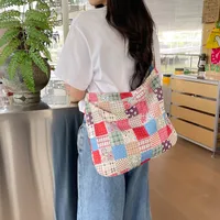 Women's Corduroy Printing Flower Leopard Classic Style Streetwear Square Open Shoulder Bag sku image 11