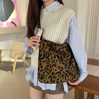 Women's Corduroy Printing Flower Leopard Classic Style Streetwear Square Open Shoulder Bag sku image 6