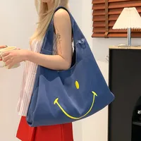 Women's Cloth Smiley Face Cute Embroidery Shopping Bag Type Magnetic Buckle Shoulder Bag Tote Bag main image 3