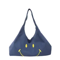 Women's Cloth Smiley Face Cute Embroidery Shopping Bag Type Magnetic Buckle Shoulder Bag Tote Bag sku image 3
