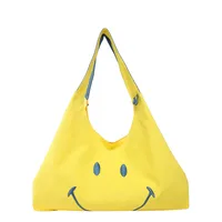 Women's Cloth Smiley Face Cute Embroidery Shopping Bag Type Magnetic Buckle Shoulder Bag Tote Bag sku image 2