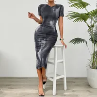 Women's Sheath Dress Hip Skirt Casual Round Neck Short Sleeve Printing Midi Dress Daily sku image 12