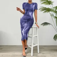 Women's Sheath Dress Hip Skirt Casual Round Neck Short Sleeve Printing Midi Dress Daily sku image 14