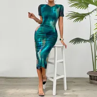 Women's Sheath Dress Hip Skirt Casual Round Neck Short Sleeve Printing Midi Dress Daily main image 5
