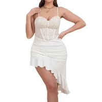 Irregular Skirt Elegant Wave Collar Lace Sleeveless Solid Color Midi Dress Anniversary Carnival main image 5