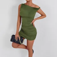 Women's Adults Hip Skirt Pure Desire Oblique Collar Hip Fold Off-the-Shoulder Sleeveless Solid Color Above Knee Casual Daily main image 1