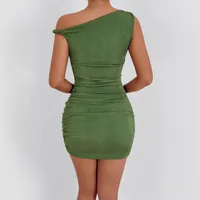 Women's Adults Hip Skirt Pure Desire Oblique Collar Hip Fold Off-the-Shoulder Sleeveless Solid Color Above Knee Casual Daily main image 3
