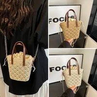 Women's Pu Leather Fabric Geometric Vacation Weave Bucket String Bucket Bag main image 1