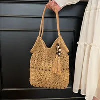 Women's Knit Geometric Vacation Square Open Straw Bag main image 3