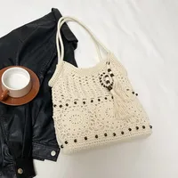 Women's Knit Geometric Vacation Square Open Straw Bag main image 4
