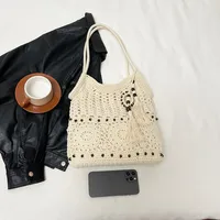 Women's Knit Geometric Vacation Square Open Straw Bag main image 2