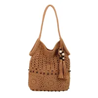 Women's Knit Geometric Vacation Square Open Straw Bag sku image 2