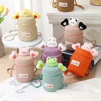 Kid'S Straw Cartoon Cute Vacation Weave Cylindrical Zipper Straw Bag main image 1