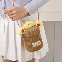 Kid'S Straw Cartoon Cute Vacation Weave Cylindrical Zipper Straw Bag main image 2