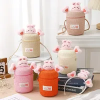 Kid'S Straw Cartoon Cute Vacation Weave Cylindrical Zipper Straw Bag main image 3