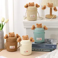 Kid'S Straw Cartoon Cute Vacation Weave Cylindrical Zipper Straw Bag main image 4