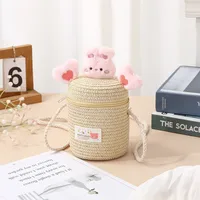 Kid'S Straw Cartoon Cute Vacation Weave Cylindrical Zipper Straw Bag sku image 9