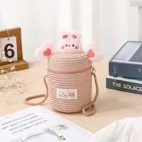Kid'S Straw Cartoon Cute Vacation Weave Cylindrical Zipper Straw Bag sku image 10