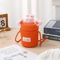 Kid'S Straw Cartoon Cute Vacation Weave Cylindrical Zipper Straw Bag sku image 12