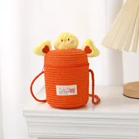 Kid'S Straw Cartoon Cute Vacation Weave Cylindrical Zipper Straw Bag sku image 16