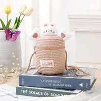 Kid'S Straw Cartoon Cute Vacation Weave Cylindrical Zipper Straw Bag sku image 20
